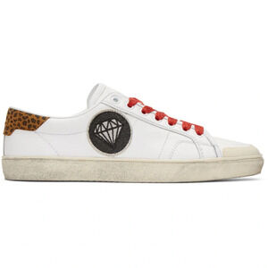 Saint Laurent Mens SL 37 Surf Court Diamond White Flat Low Top Sneaker 44 11